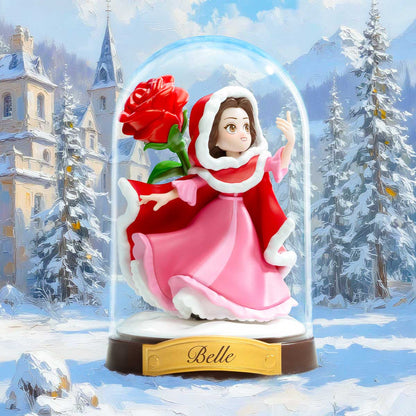 Figura Belle con rosa roja bajo campana, decorativo de colección