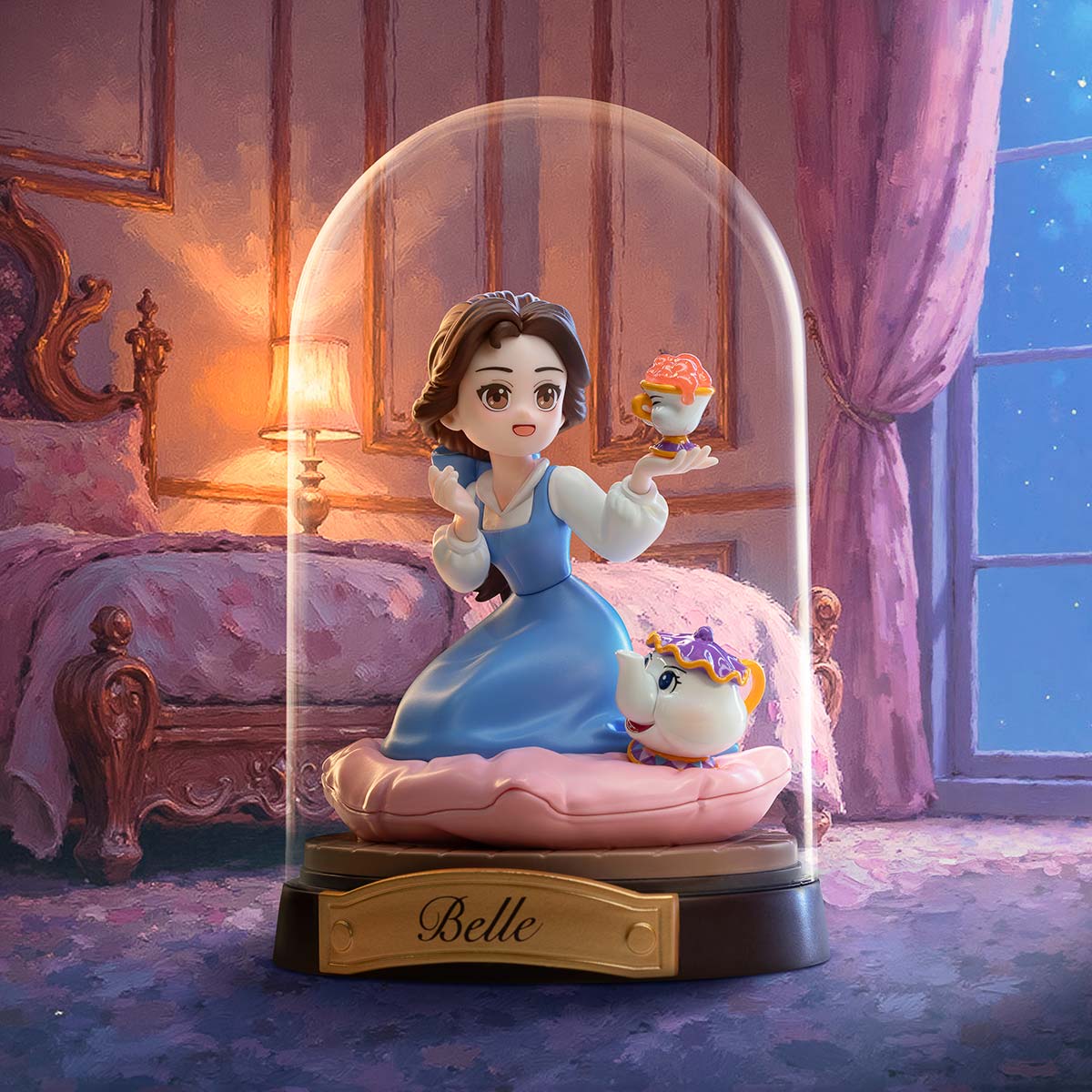 Figura de Belle con personaje en vitrina, dormitorio encantado