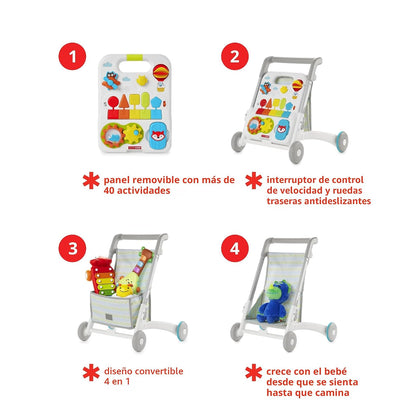 Carrito de actividades SKIP*HOP blanco, panel removible y convertible en 4 en 1