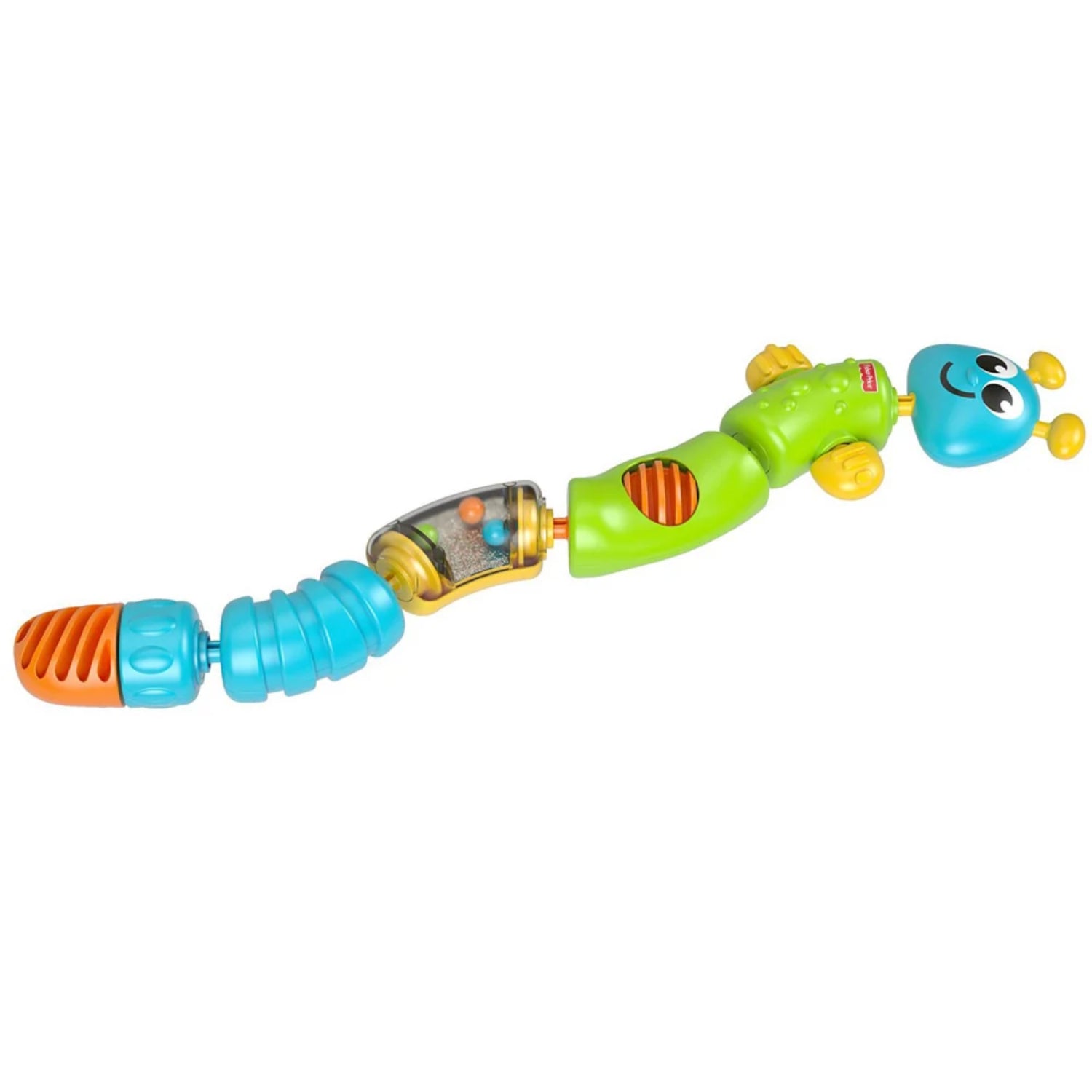 Juguete educativo Fisher-Price con forma de oruga, colores vibrantes y partes móviles