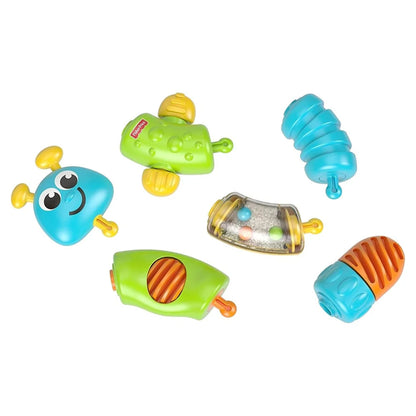 Juguetes de movimiento MATTEL color verde y azul, varios modelos en un ambiente lúdico