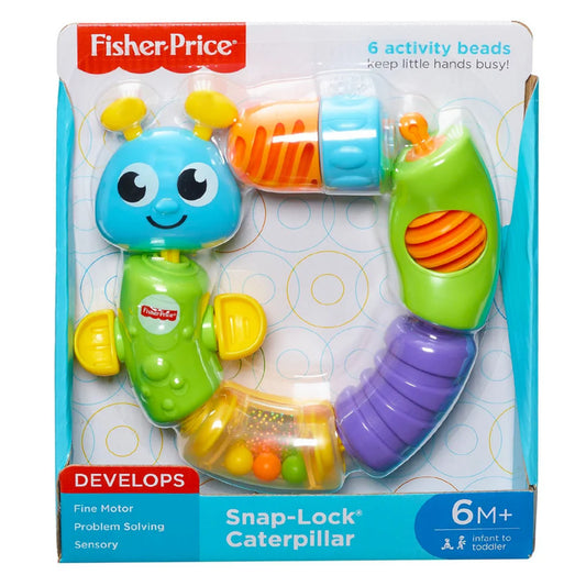 Caterpillar Fisher-Price Snap-Lock multicolor, vista frontal, desarrollo sensorial para bebés