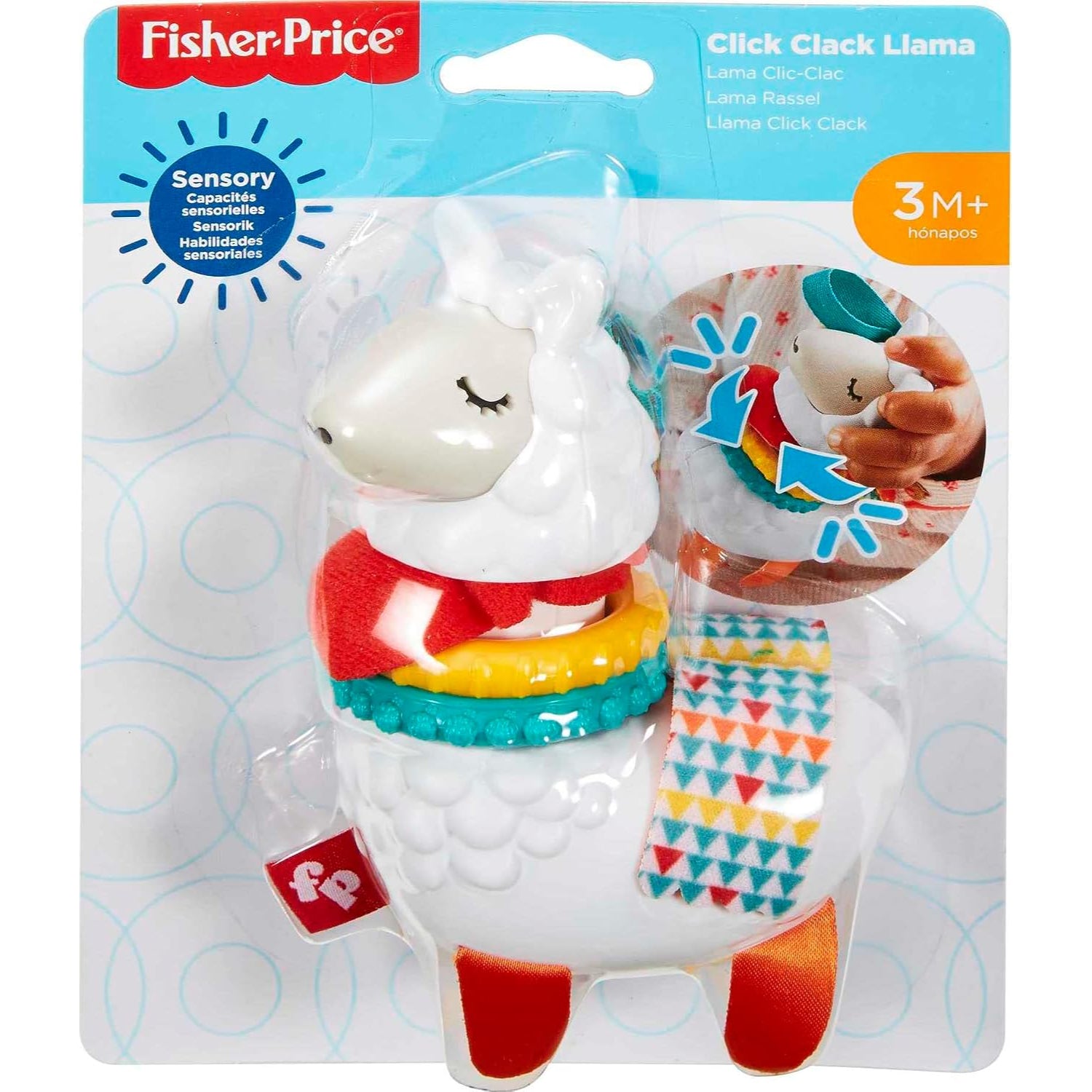 Llama Fisher-Price clic-clac blanca, juguete sensorial para bebés de 3 meses en paquete