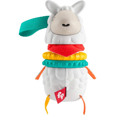 Juguete de llama apilable de Mattel, color blanco y multicolor, vista frontal