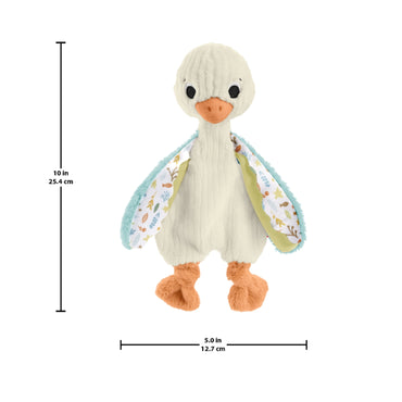 Pato de peluche suave MATTEL, color blanco con alas bordadas, vista frontal