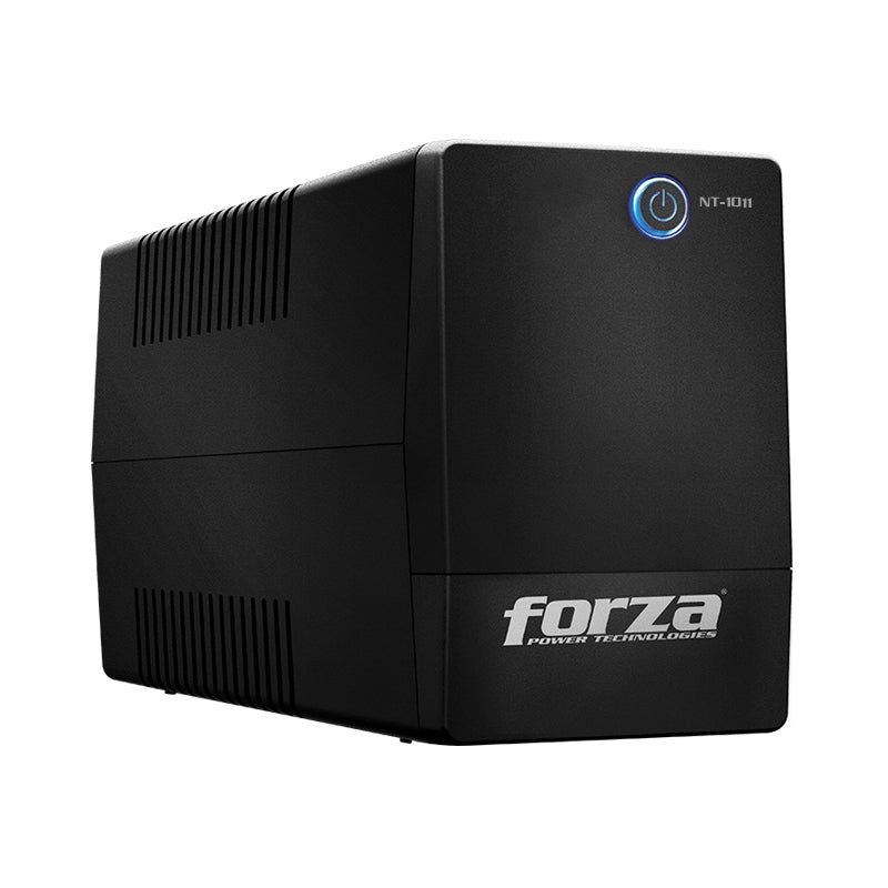 Batería UPS Forza 1000VA negra con protección de sobrecarga y pantalla LED.