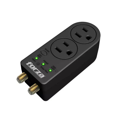 Protector de voltaje para electrodomésticos FORZA modelo LL05 con dos enchufes y luces indicadoras