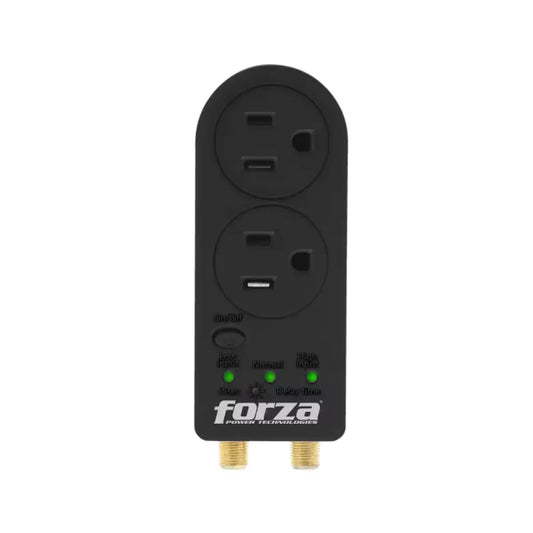 Protector de voltaje para electrodomésticos FORZA modelo LL05 con dos tomas y luces indicadoras