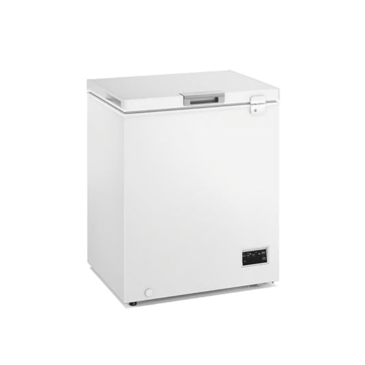 Freezer blanco de Frigidaire, vista lateral, ideal para almacenamiento de alimentos