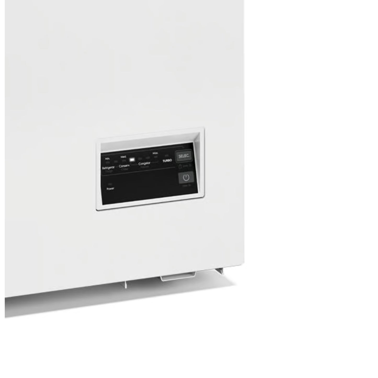 Freezer Frigidaire blanco, vista frontal con panel de control
