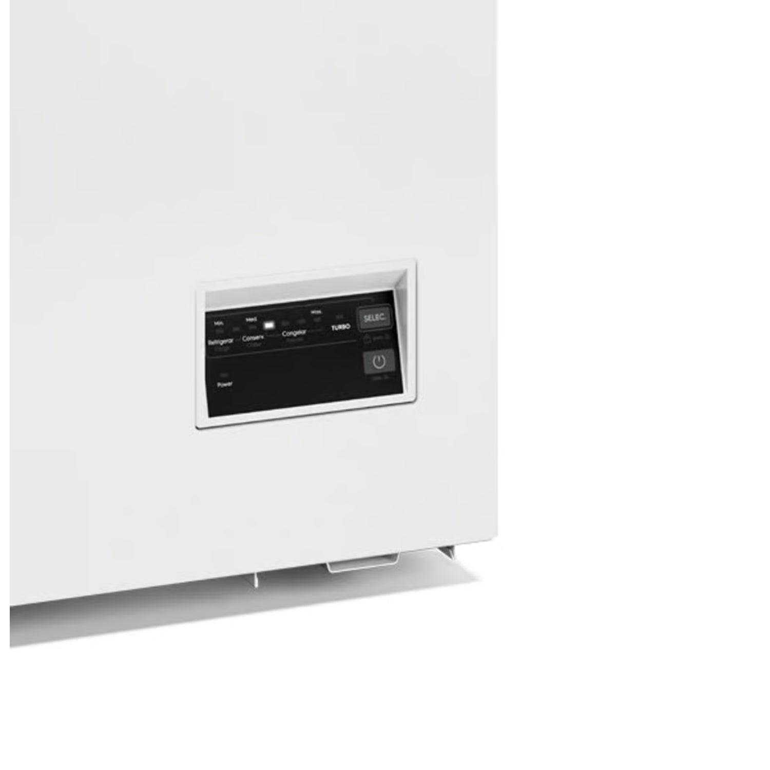 Freezer Frigidaire blanco, vista frontal con panel de control