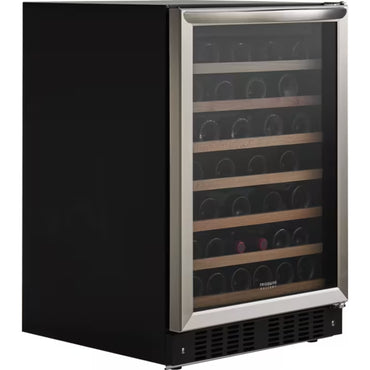enfriador de vino negro Frigidaire, vista frontal, capacidad para cava