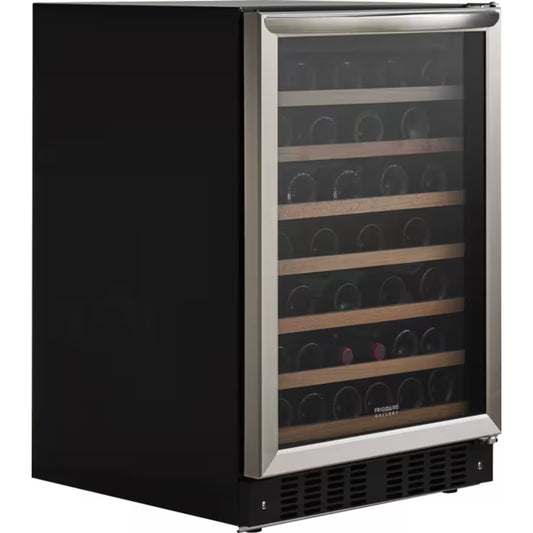 enfriador de vino negro Frigidaire, vista frontal, capacidad para cava