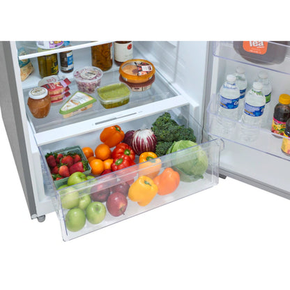 Refrigerador Frigidaire con frutas y verduras frescas, ideal para comprar refrigerador Frigidaire en Honduras.
