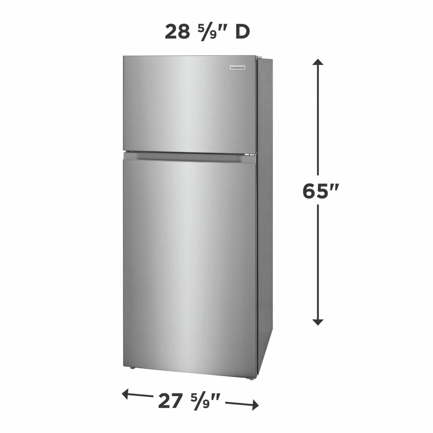 Refrigerador Frigidaire de acero inoxidable, ideal para comprar refrigerador Frigidaire en Honduras, dimensiones 28,5 x 27,5 x 65 pulgadas