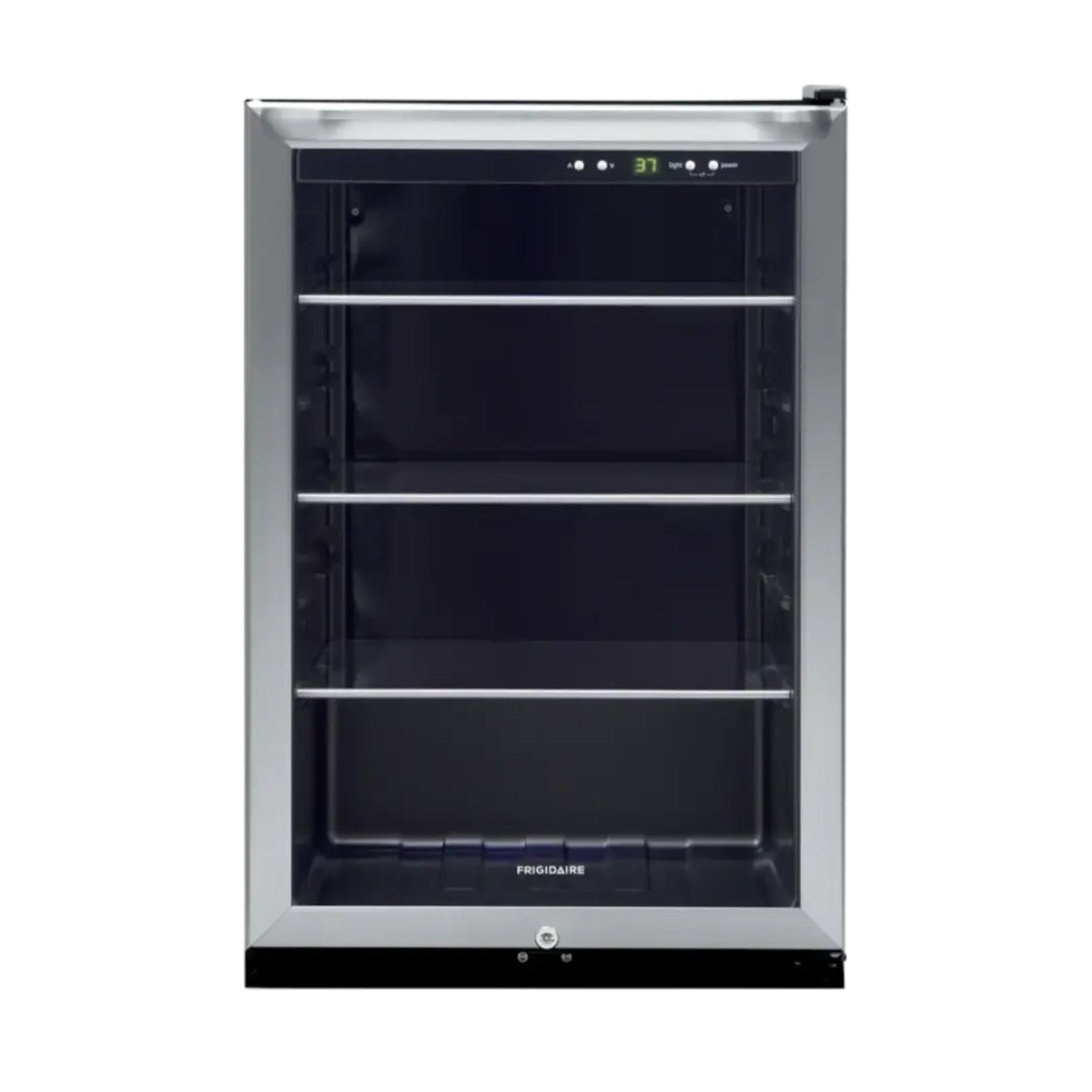 Enfriador Frigidaire frontal de acero inoxidable con estantes ajustables