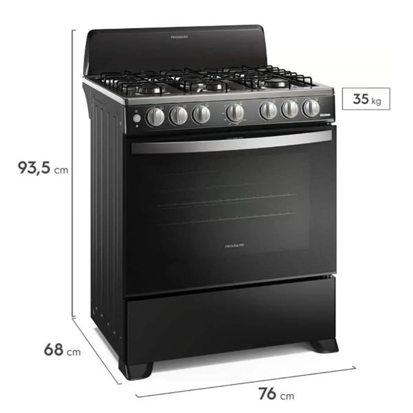 Estufa a gas Frigidaire 30 pulgadas en color negro con cinco quemadores y horno grande