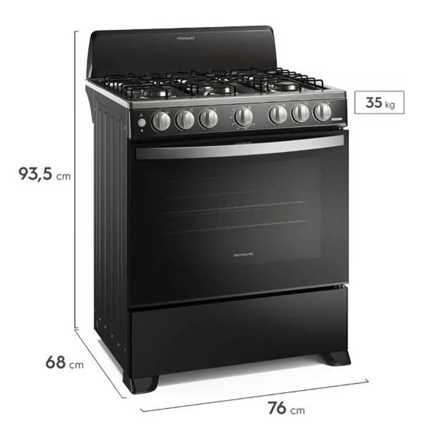 Estufa a gas Frigidaire 30 pulgadas en color negro con cinco quemadores y horno grande