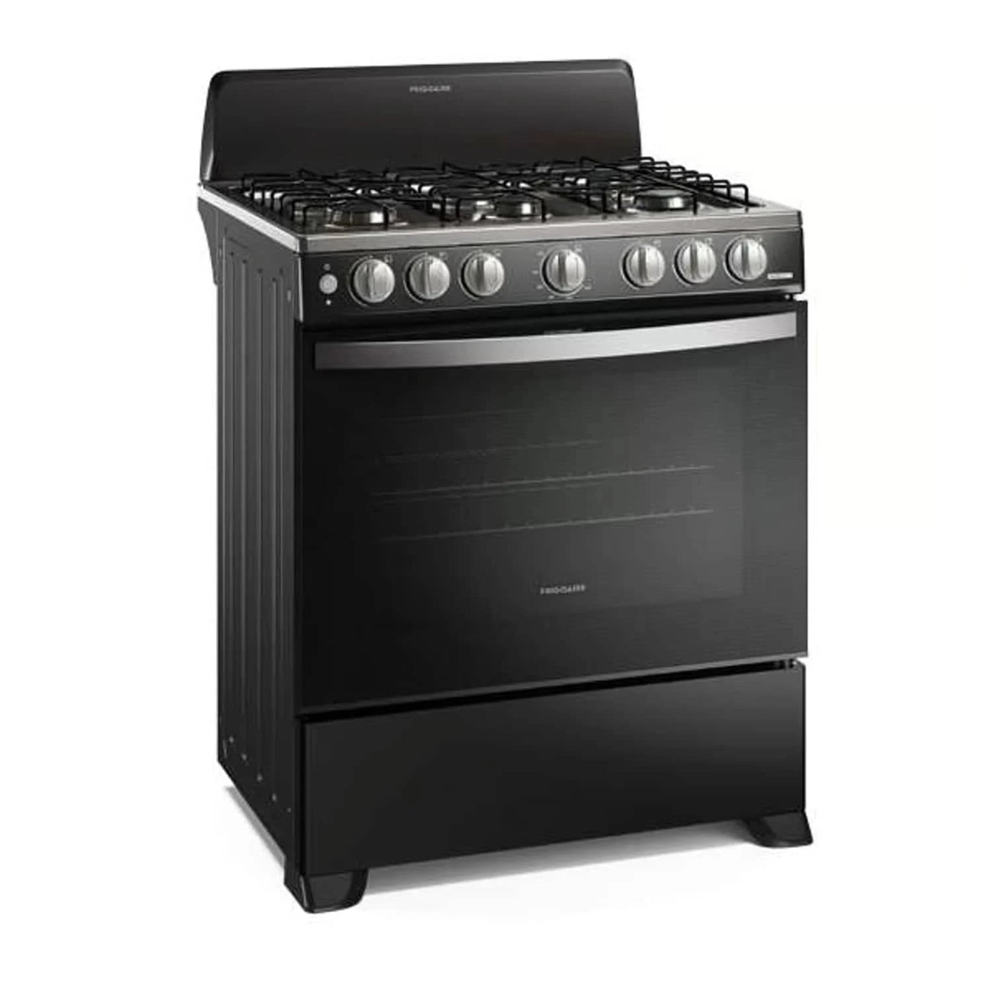 Estufa a gas Frigidaire 30 pulgadas en color negro con quemadores y horno espacioso