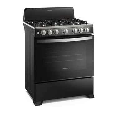Estufa a gas Frigidaire 30 pulgadas en color negro con quemadores y horno espacioso
