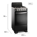 Estufa a gas Frigidaire 4 quemadores negra, vista frontal 