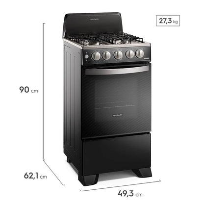 Estufa a gas Frigidaire 4 quemadores negra, vista frontal 