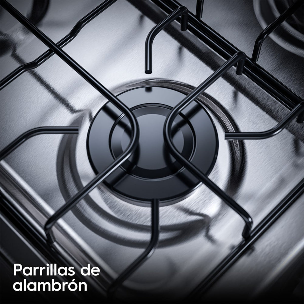 Vista del quemador en estufa a gas Frigidaire 4 quemadores con parrillas de alambro