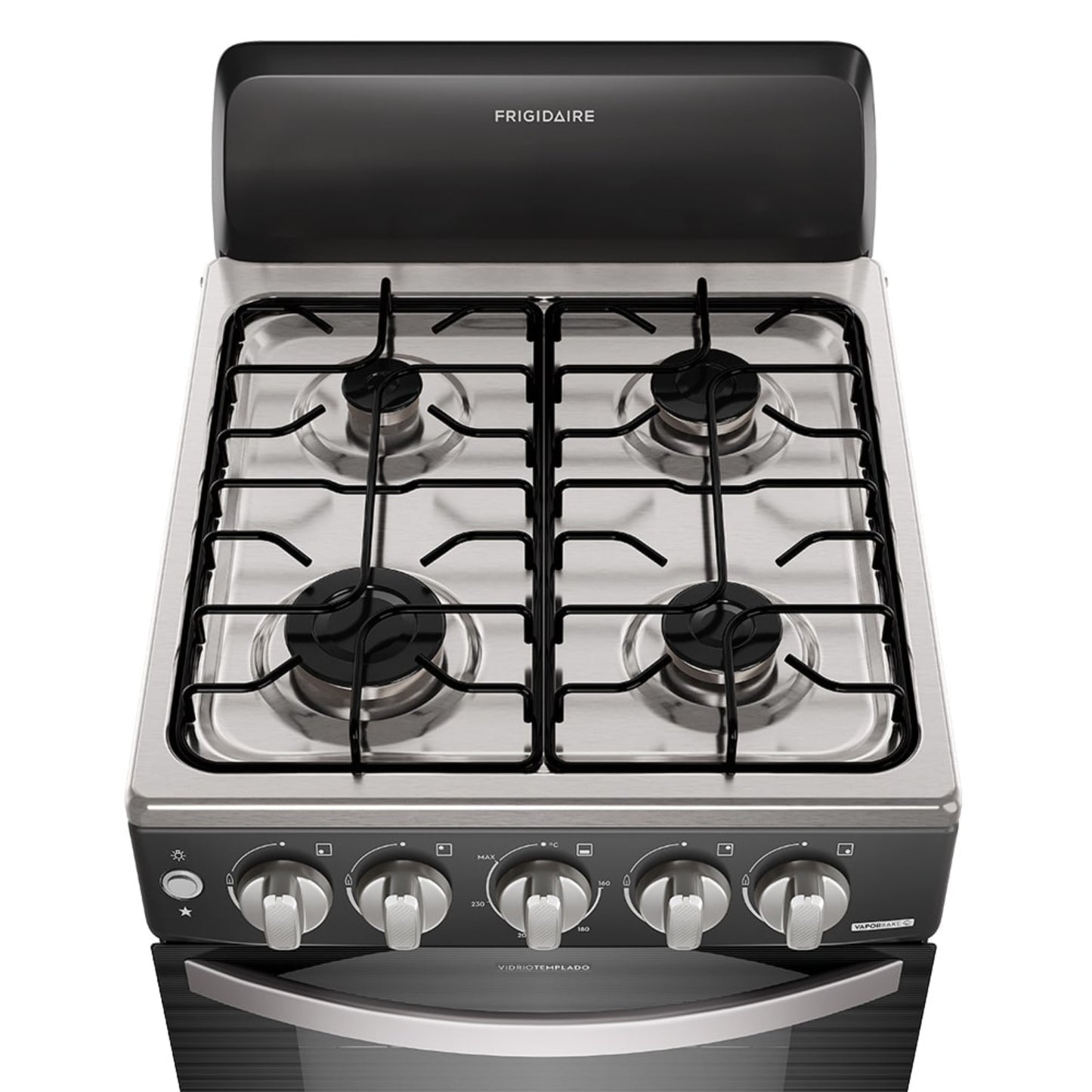 Estufa a gas Frigidaire 4 quemadores con diseño moderno y superficie de acero inoxidable