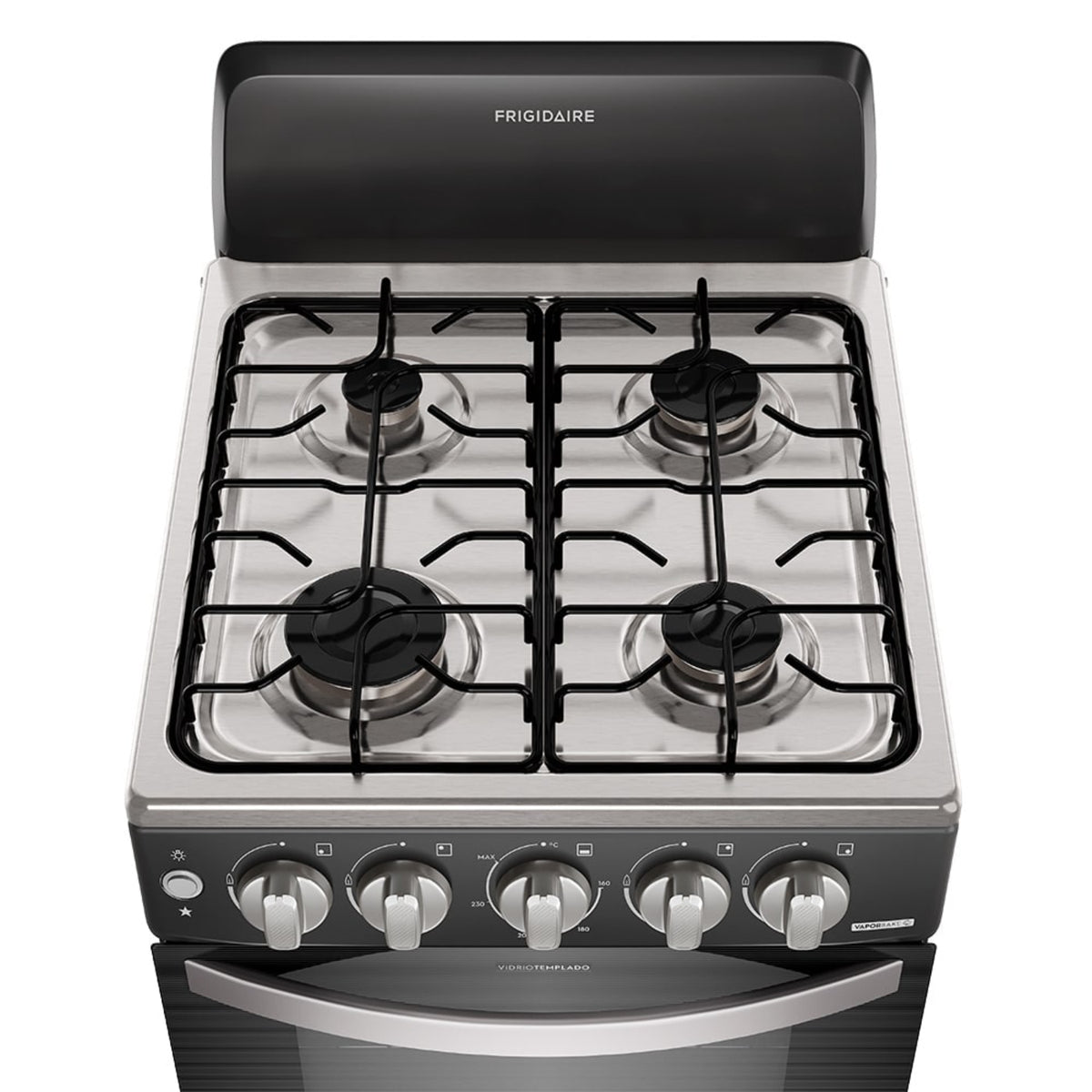 Estufa a gas Frigidaire 4 quemadores con diseño moderno y superficie de acero inoxidable
