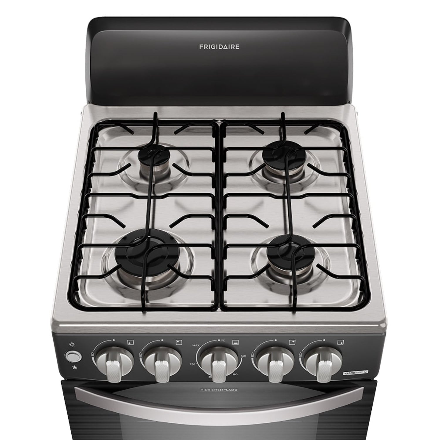 Estufa a gas Frigidaire 4 quemadores con diseño moderno y superficie de acero inoxidable