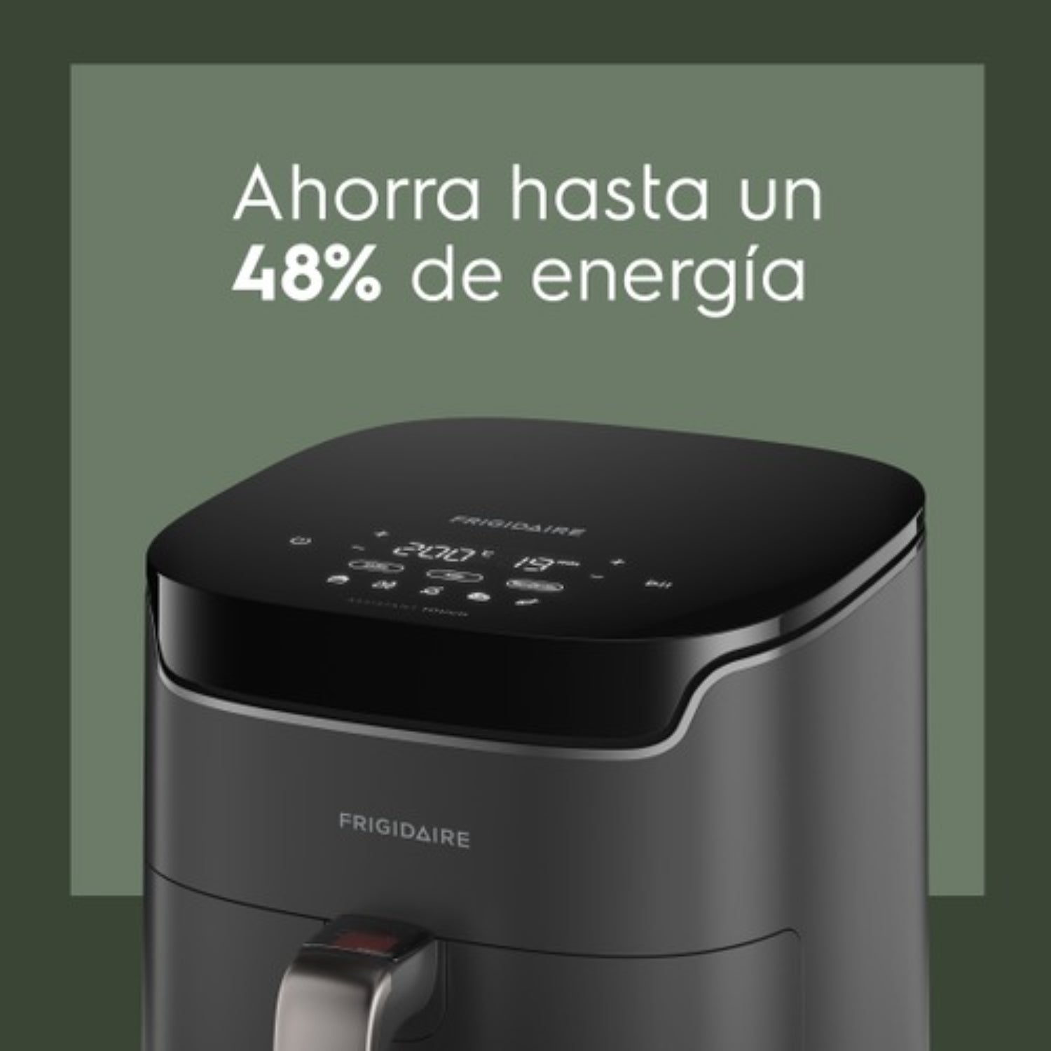 freidora de aire negra FAF45 vista superior, ahorra energía, diseño moderno