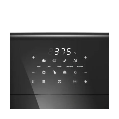 panel de control de freidora negra con temperatura digital y botones de funciones