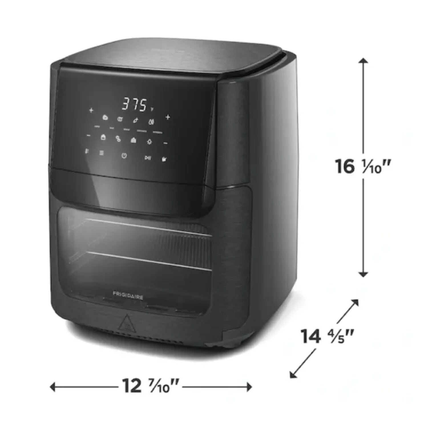 Freidora negra Frigidaire vista frontal en cocina moderna