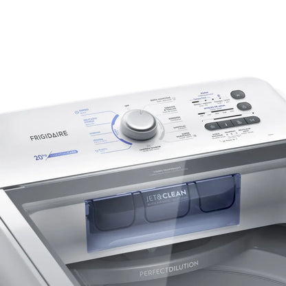 lavadora industrial Frigidaire vista superior con panel de controles
