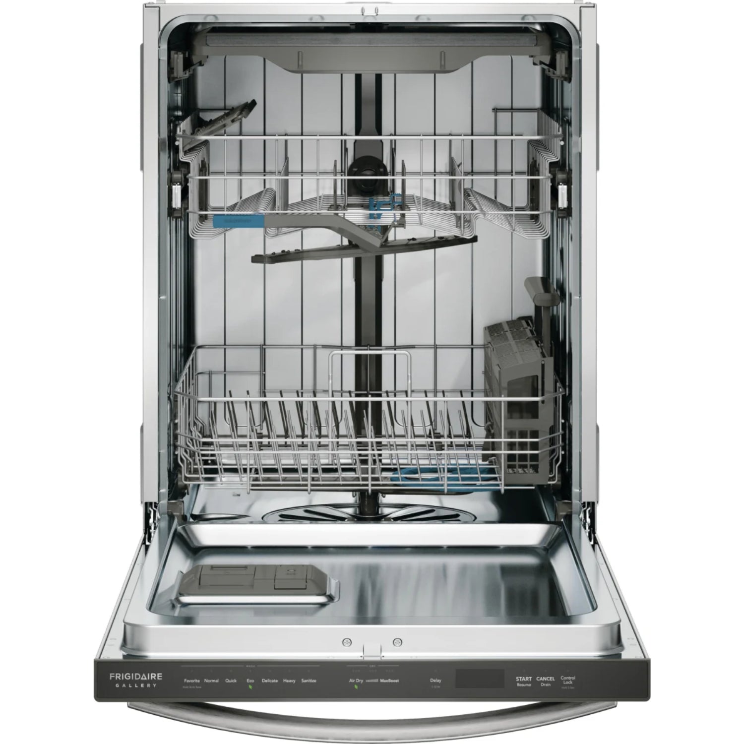 lavavajillas empotrable Frigidaire vista interior y estantes espaciosos