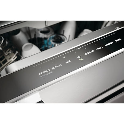 Panel de control del lavavajillas empotrable Frigidaire, funciones y opciones visibles