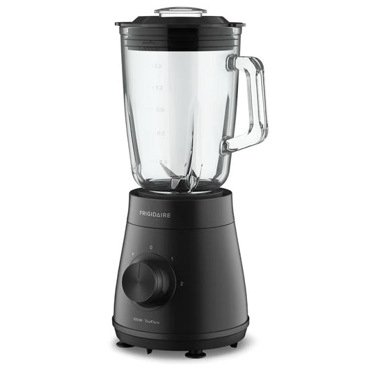 licuadora negra 1.5 litros Frigidaire, vista frontal, diseño moderno en cocina