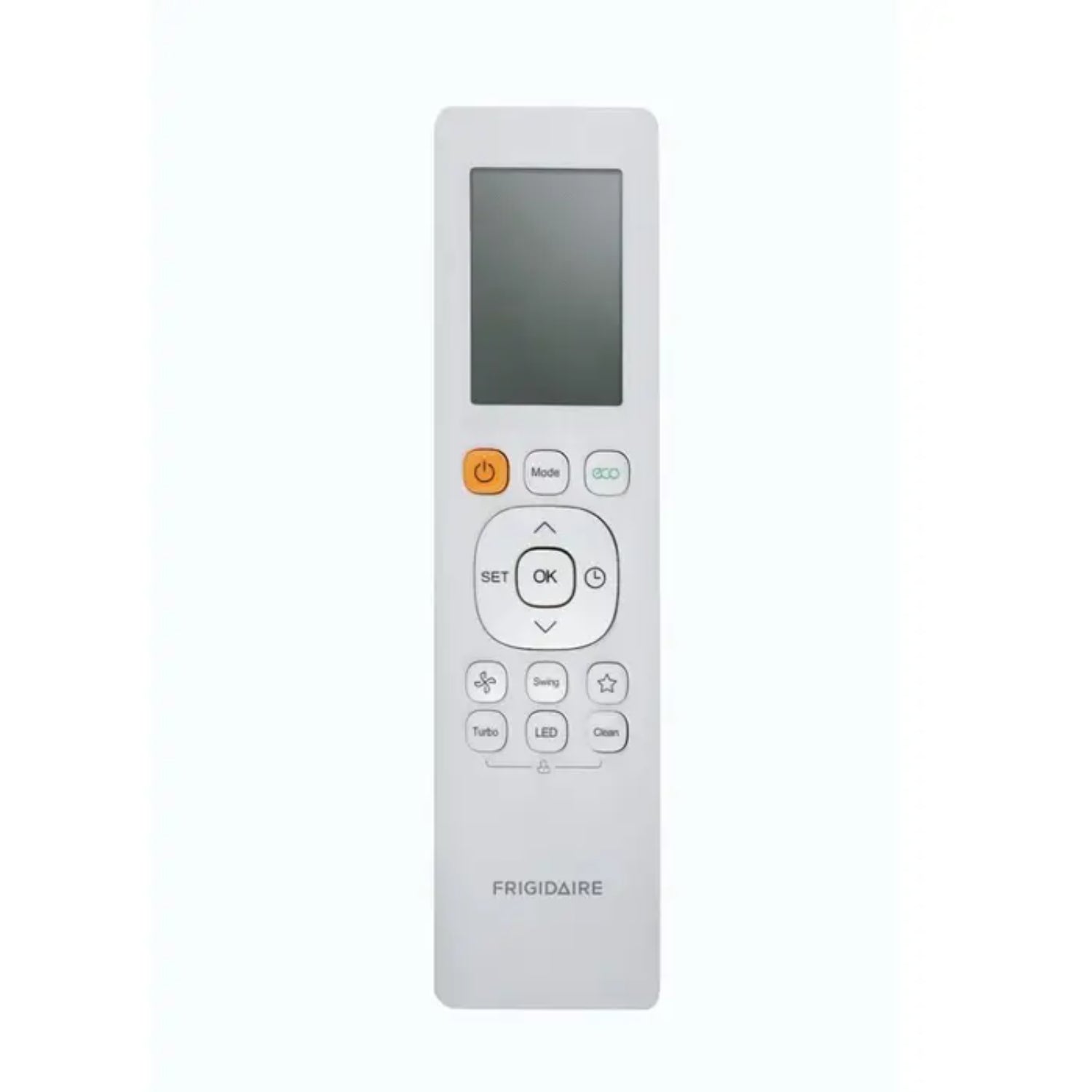 Control remoto blanco de aire acondicionado Frigidaire, vista frontal