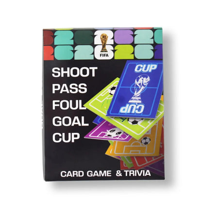 Juego de cartas y trivia fútbol club barcelona, caja colorida con gráficos de fútbol