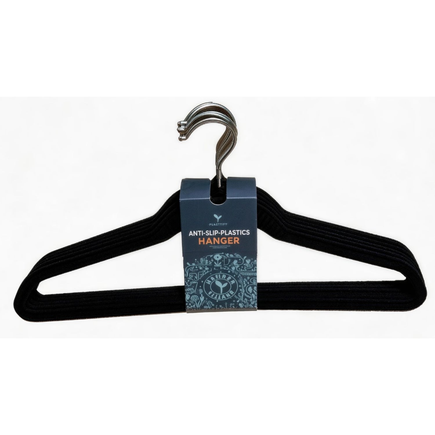 Ganchos negros antideslizantes, vista frontal, ideal para colgar ropa