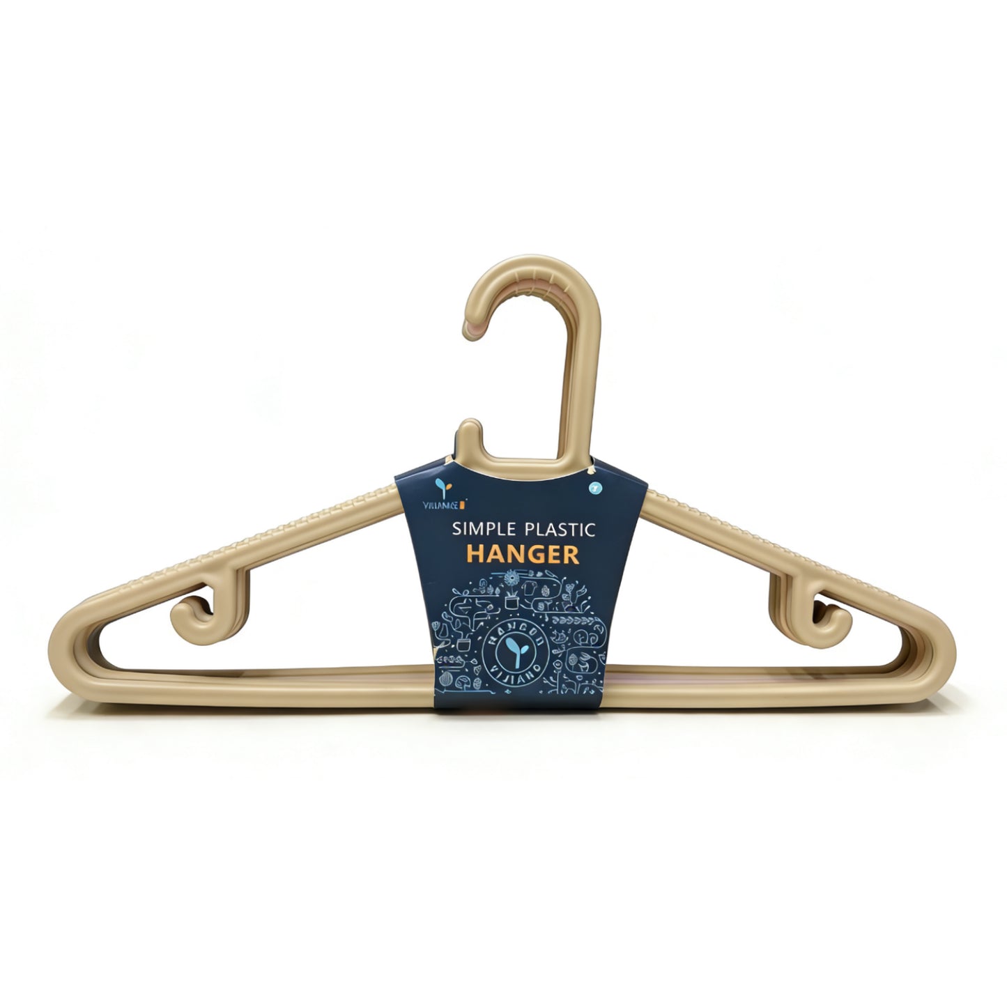 Ganchos plásticos color beige, vista frontal, ideal para organizar ropa