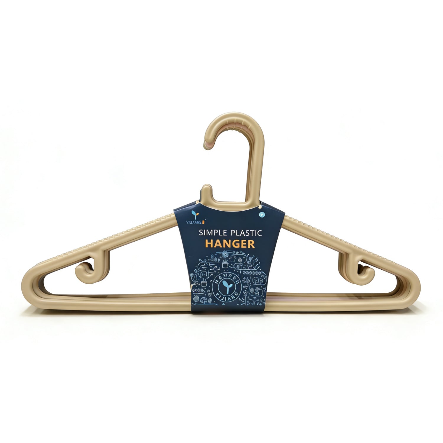 Ganchos plásticos color beige, vista frontal, ideal para organizar ropa