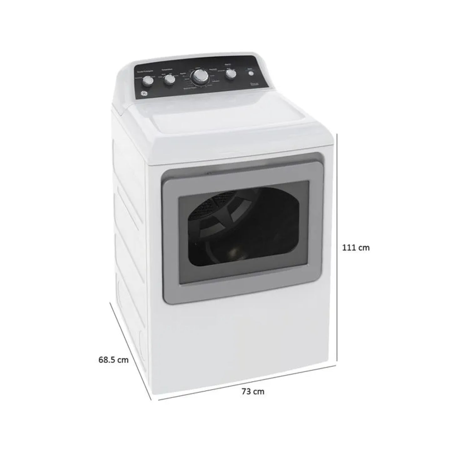 Secadora eléctrica General Electric 22 kg con diseño moderno y dimensiones de 73 x 68.5 x 111 cm