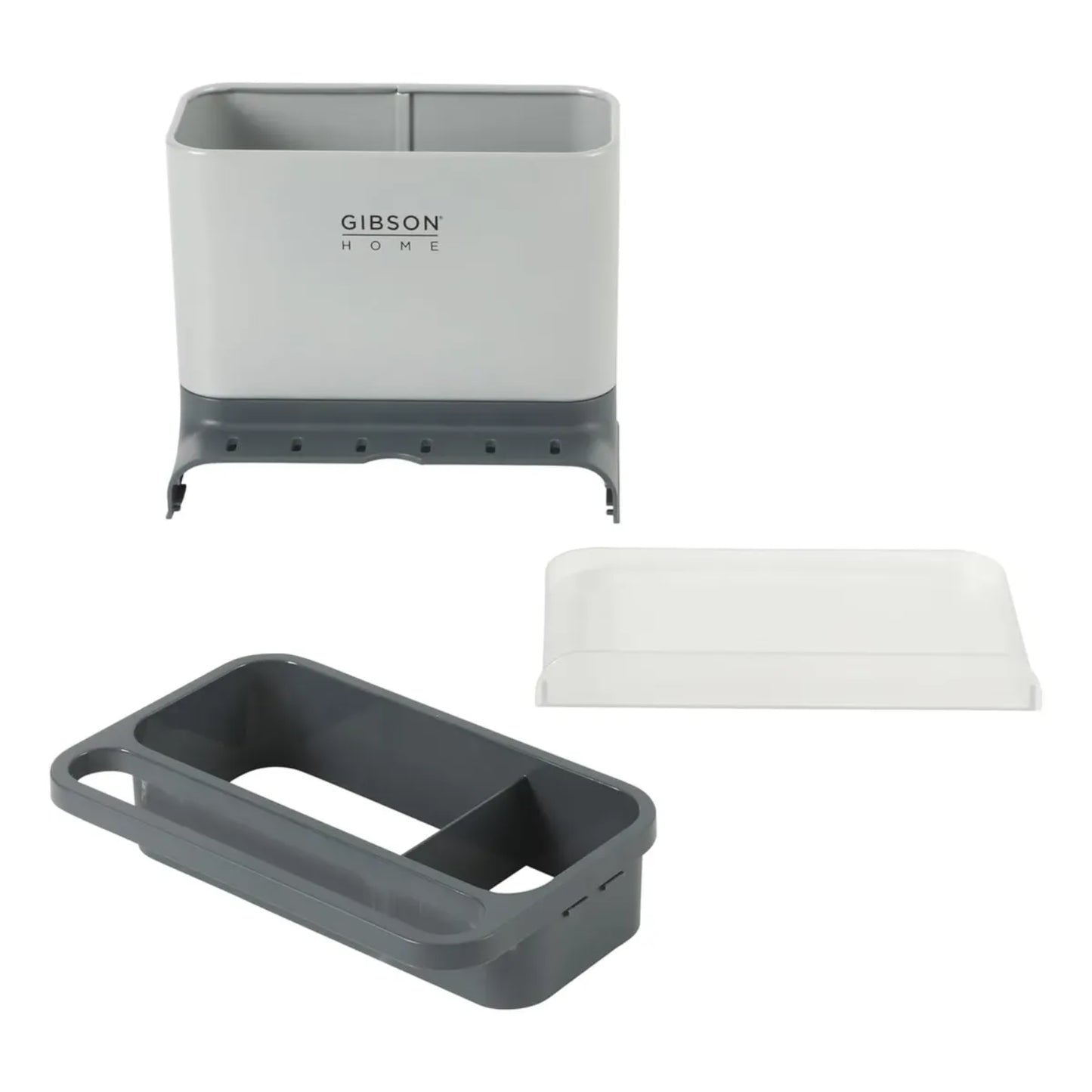 Organizador de lavamanos gris de Gibson Home con compartimentos y bandeja