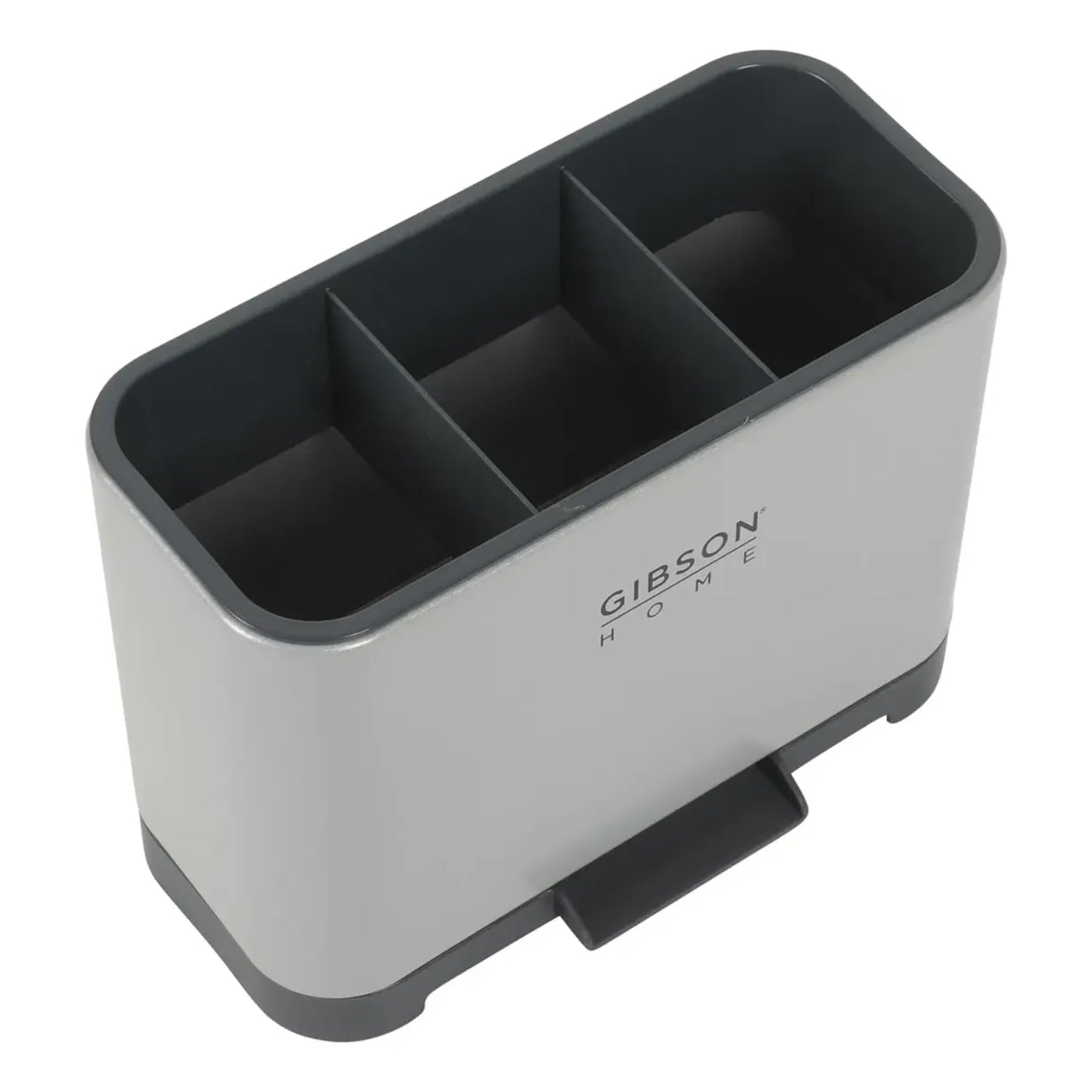 organizador de utensilios gris, vista superior, cocina