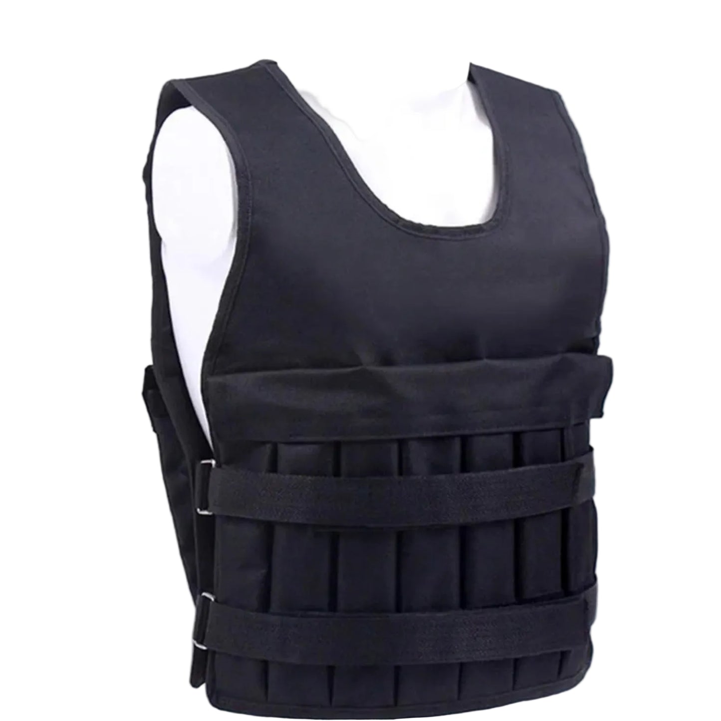 Chaleco de pesa negro lateral, ideal para gimnasia y entrenamiento físico.
