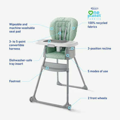 Silla alta GRACO verde con respaldo ajustable y bandeja lavable