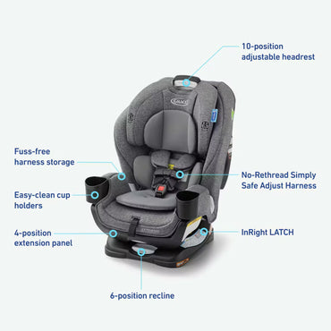 silla gris Graco con soporte ajustable y portavasos en un entorno acogedor