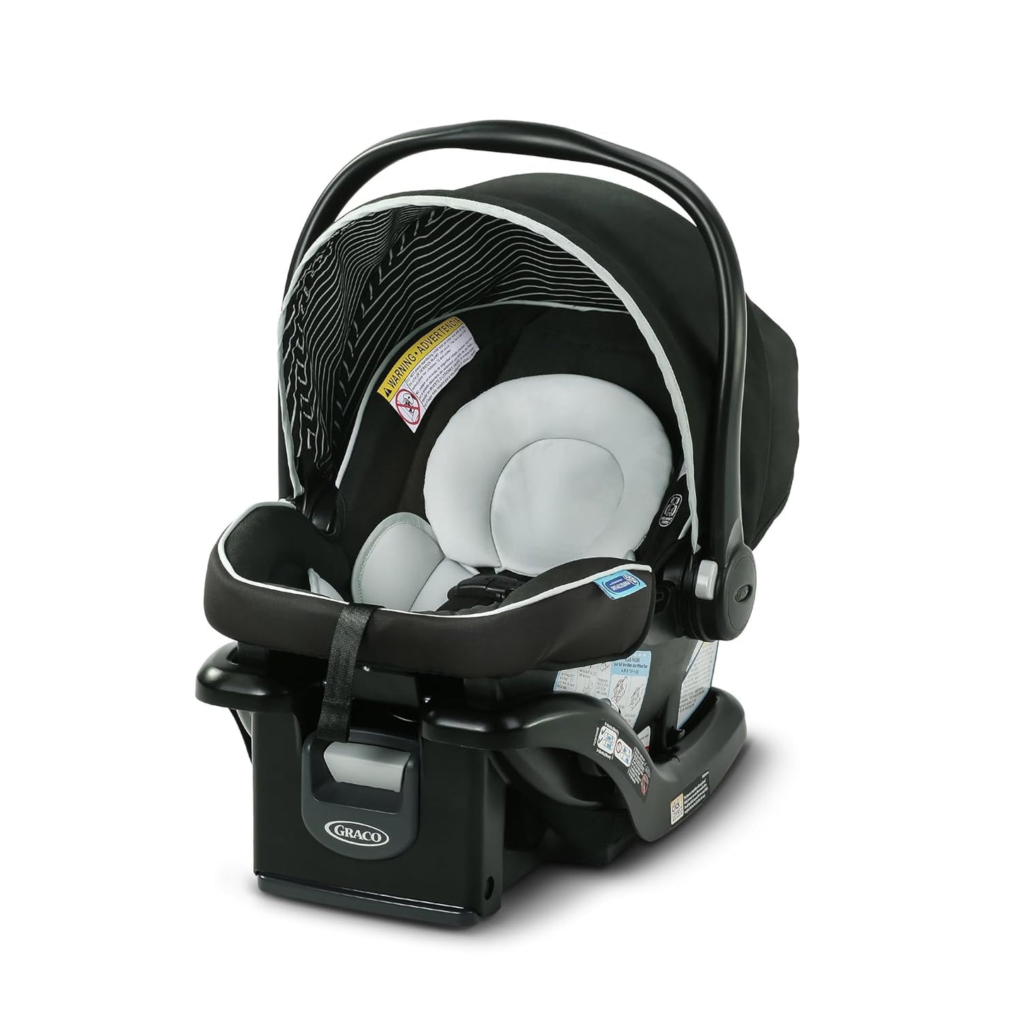 silla de auto GRACO negra con acolchado blanco, vista lateral
