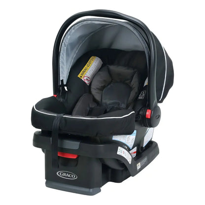 silla de auto Graco negra con base, vista lateral para bebés